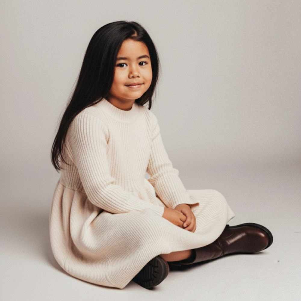 Cream Ribbed Sweater Dress