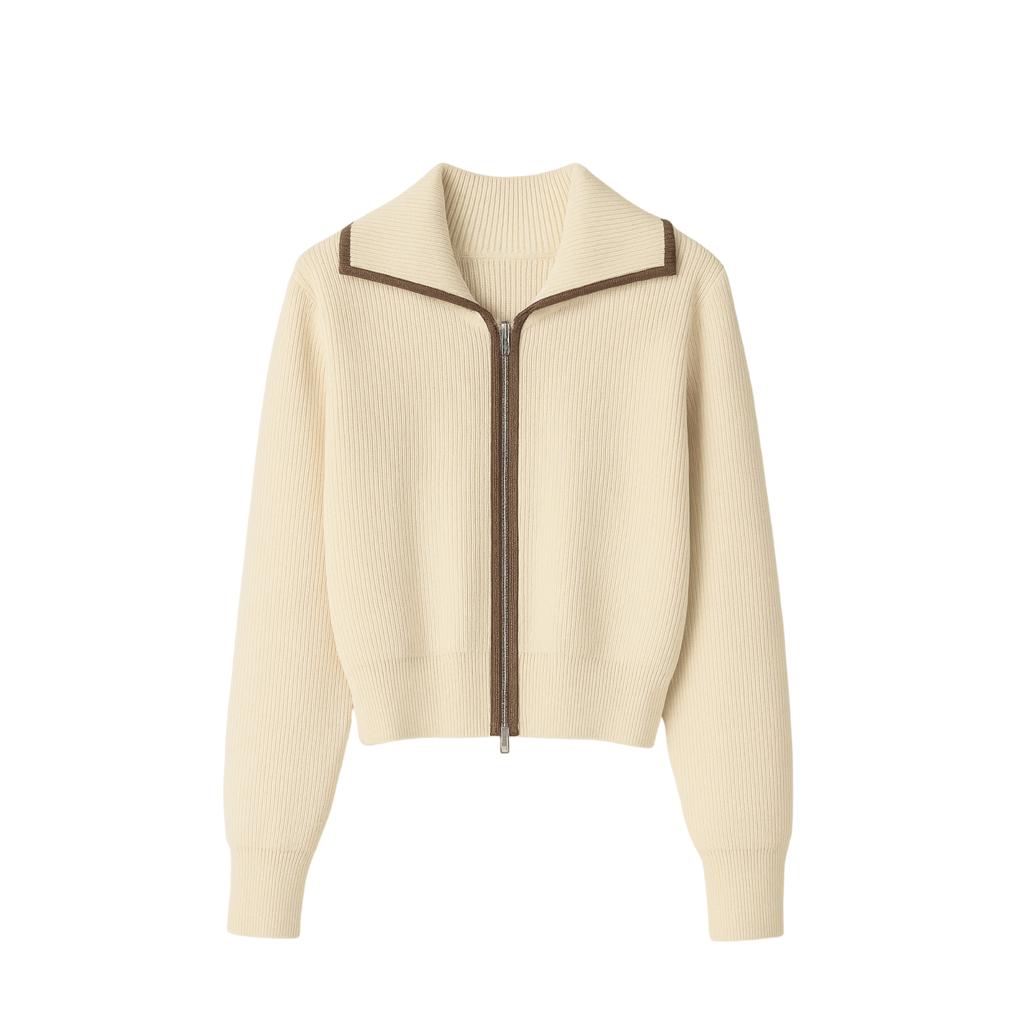 Cremefarbene Strickjacke mit Reißverschlusskragen