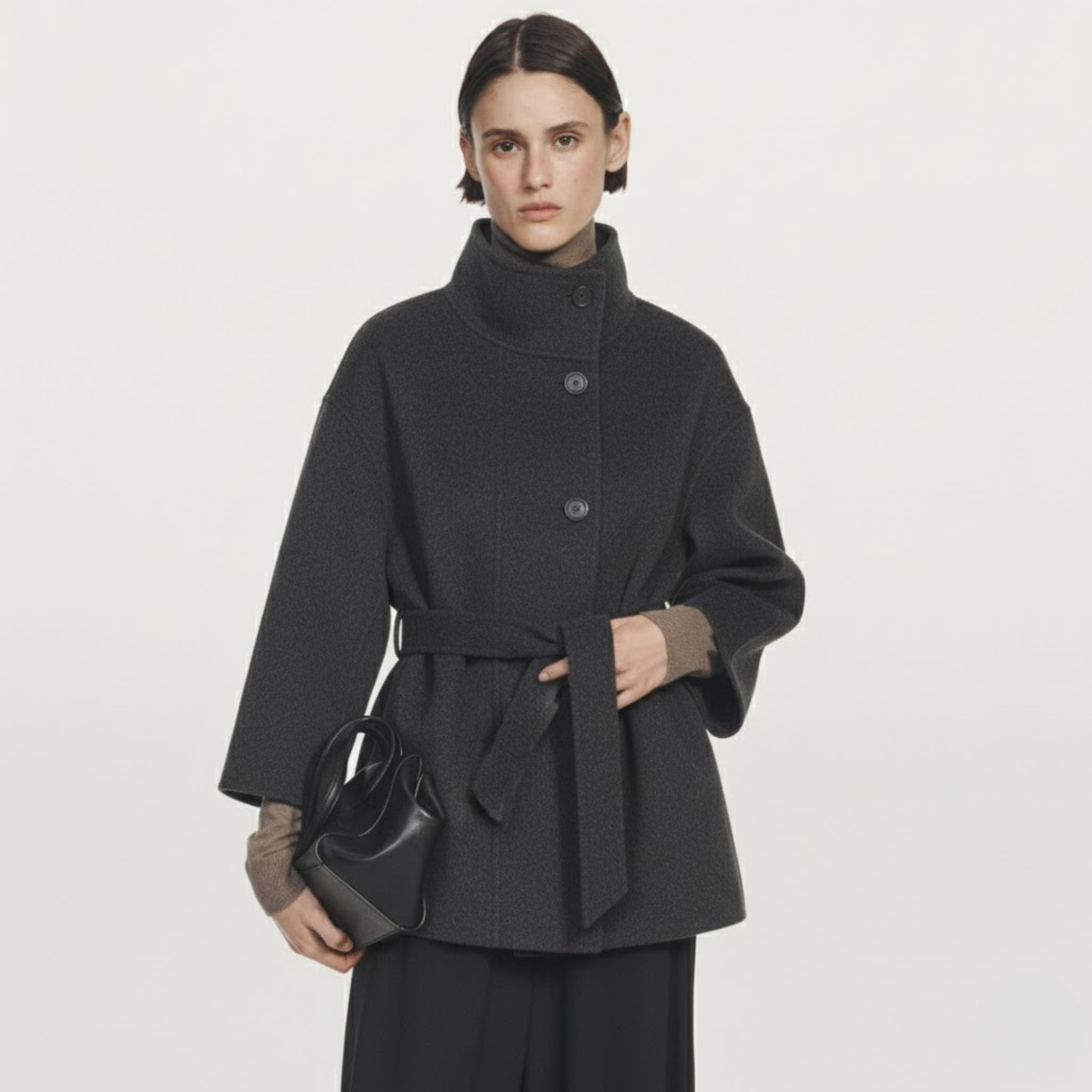 Dark Wool Belted Coat