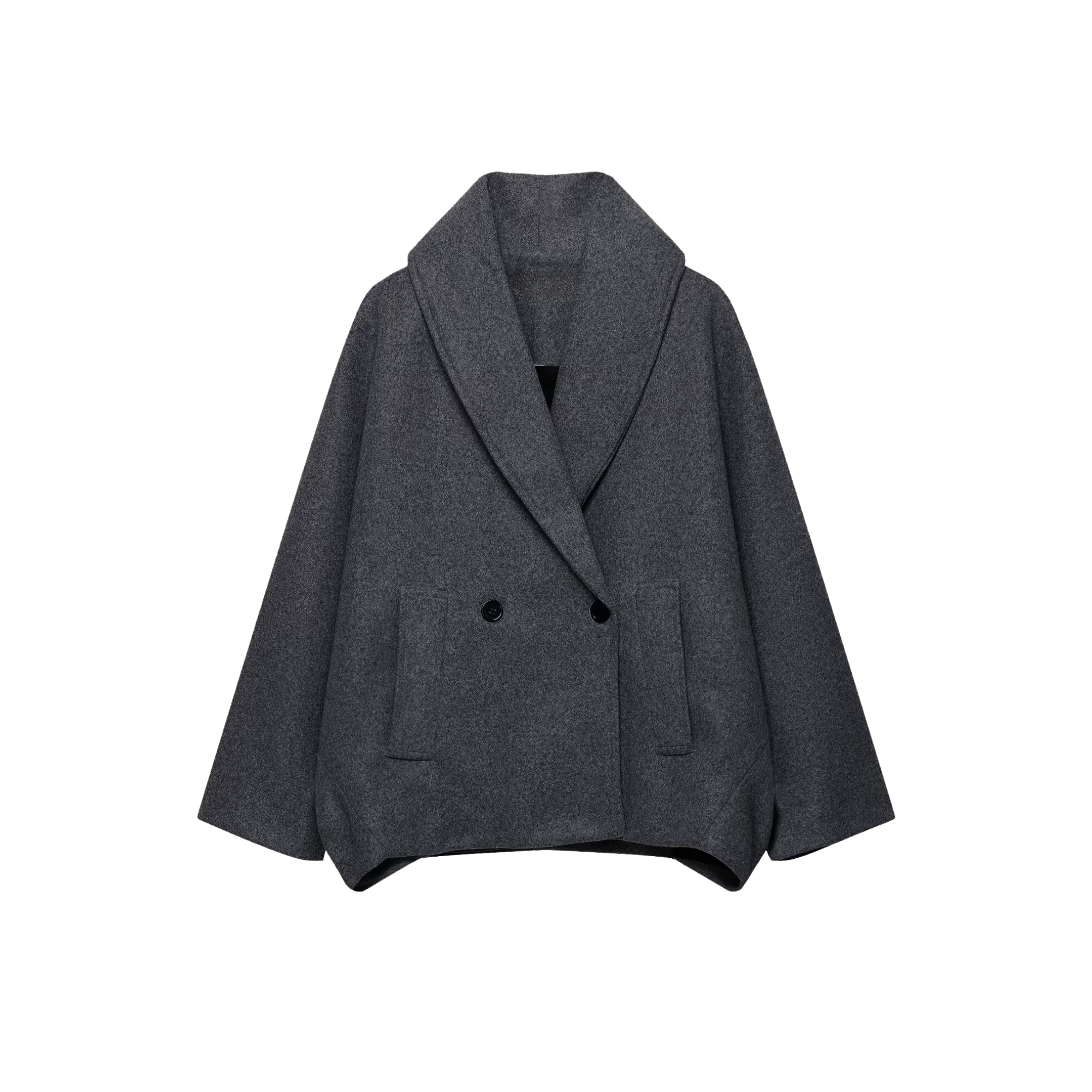 Grey Shawl-Collar Wool Coat