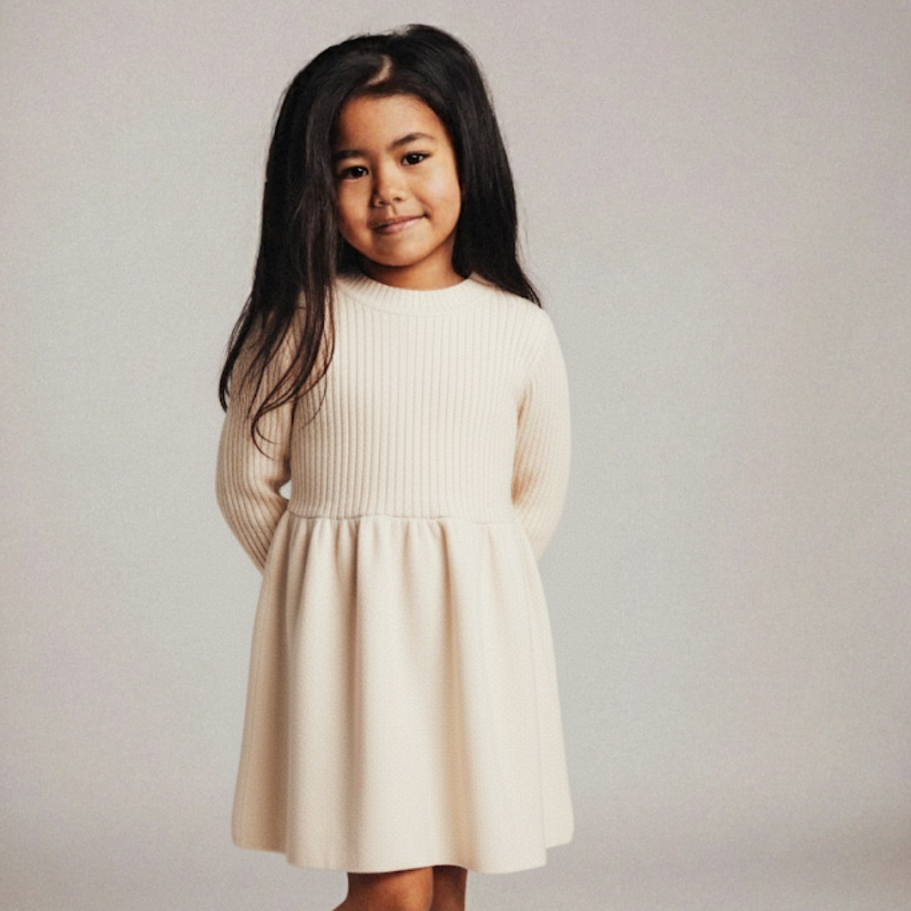 Cream Ribbed Sweater Dress