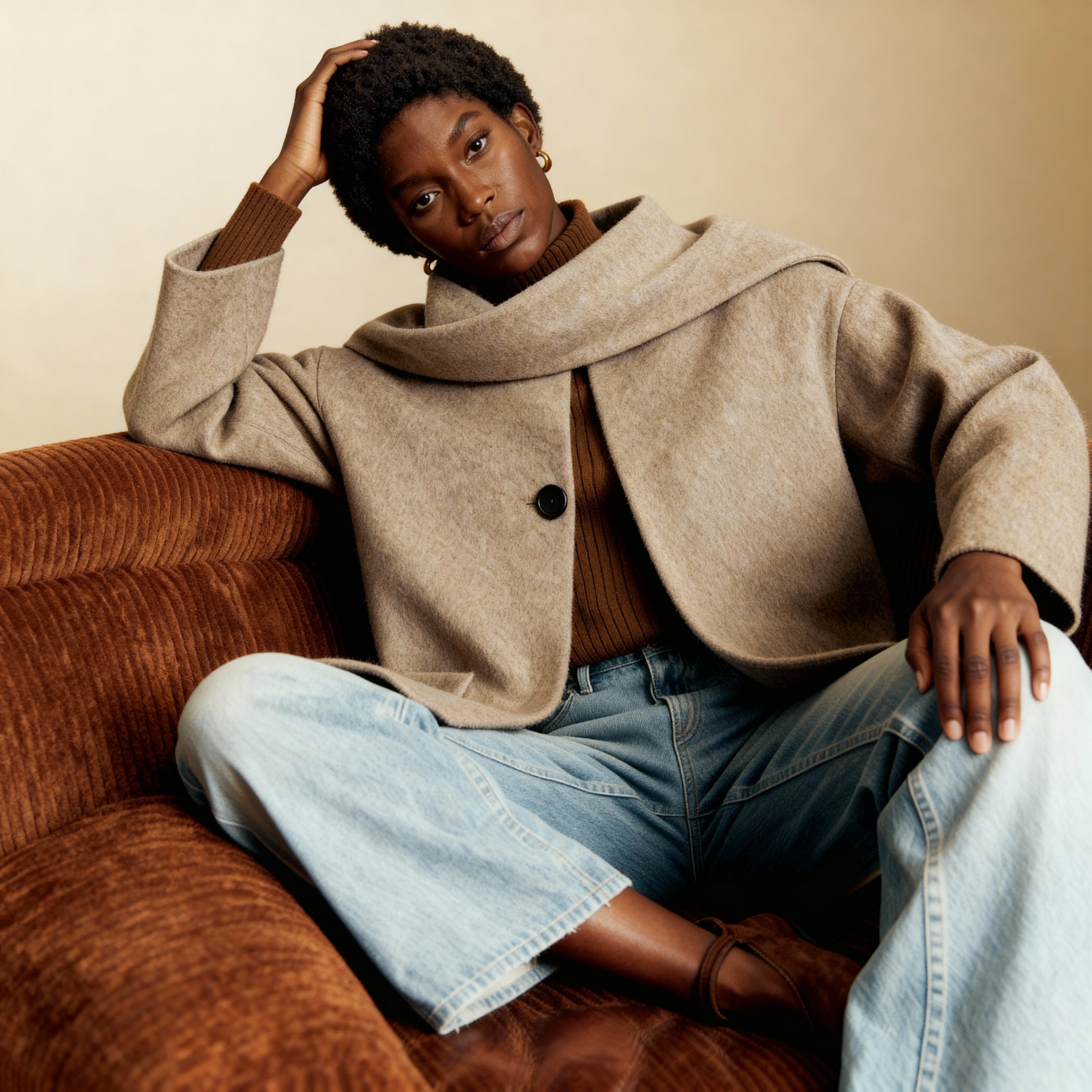 Wool Scarf Collar Coat