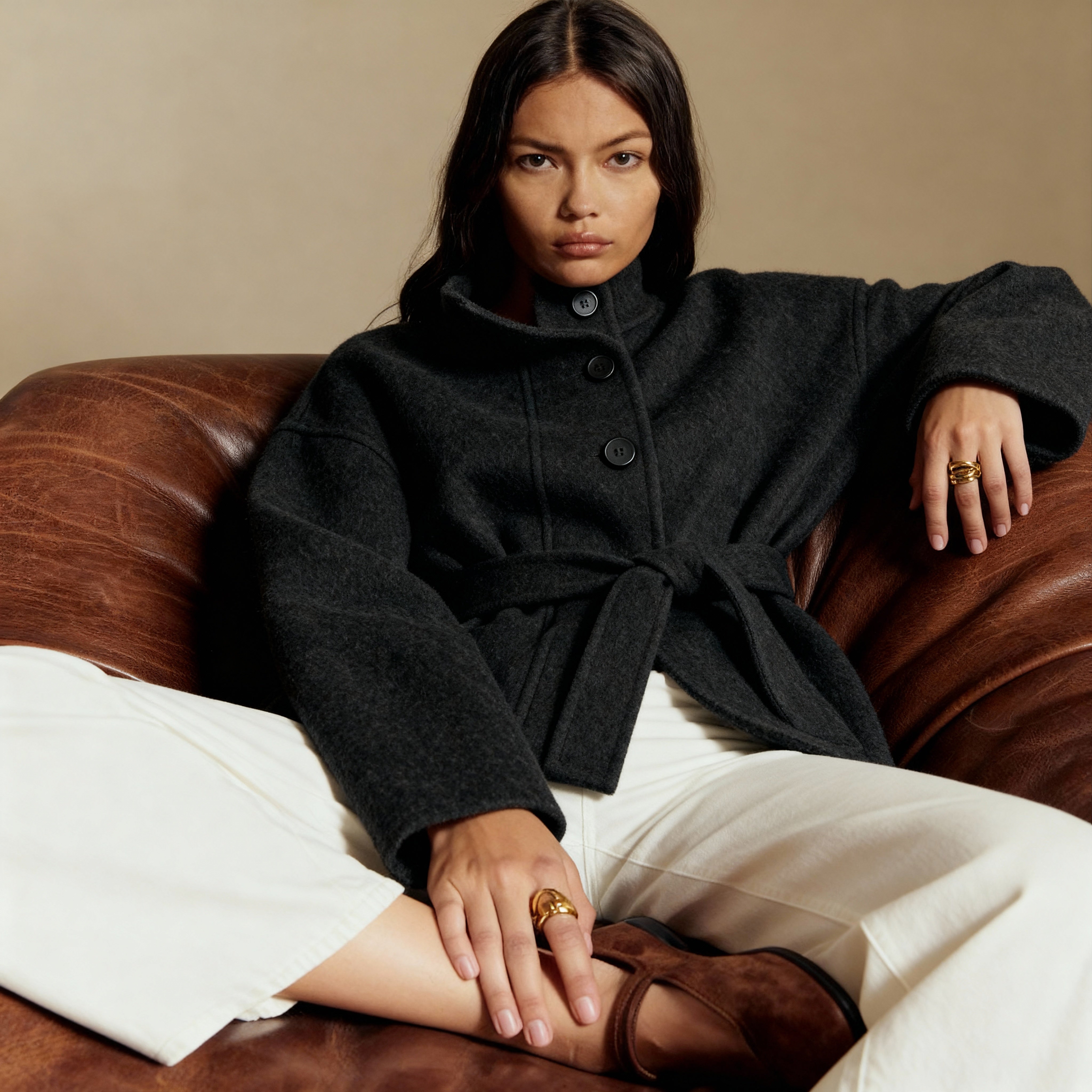 Dark Wool Belted Coat