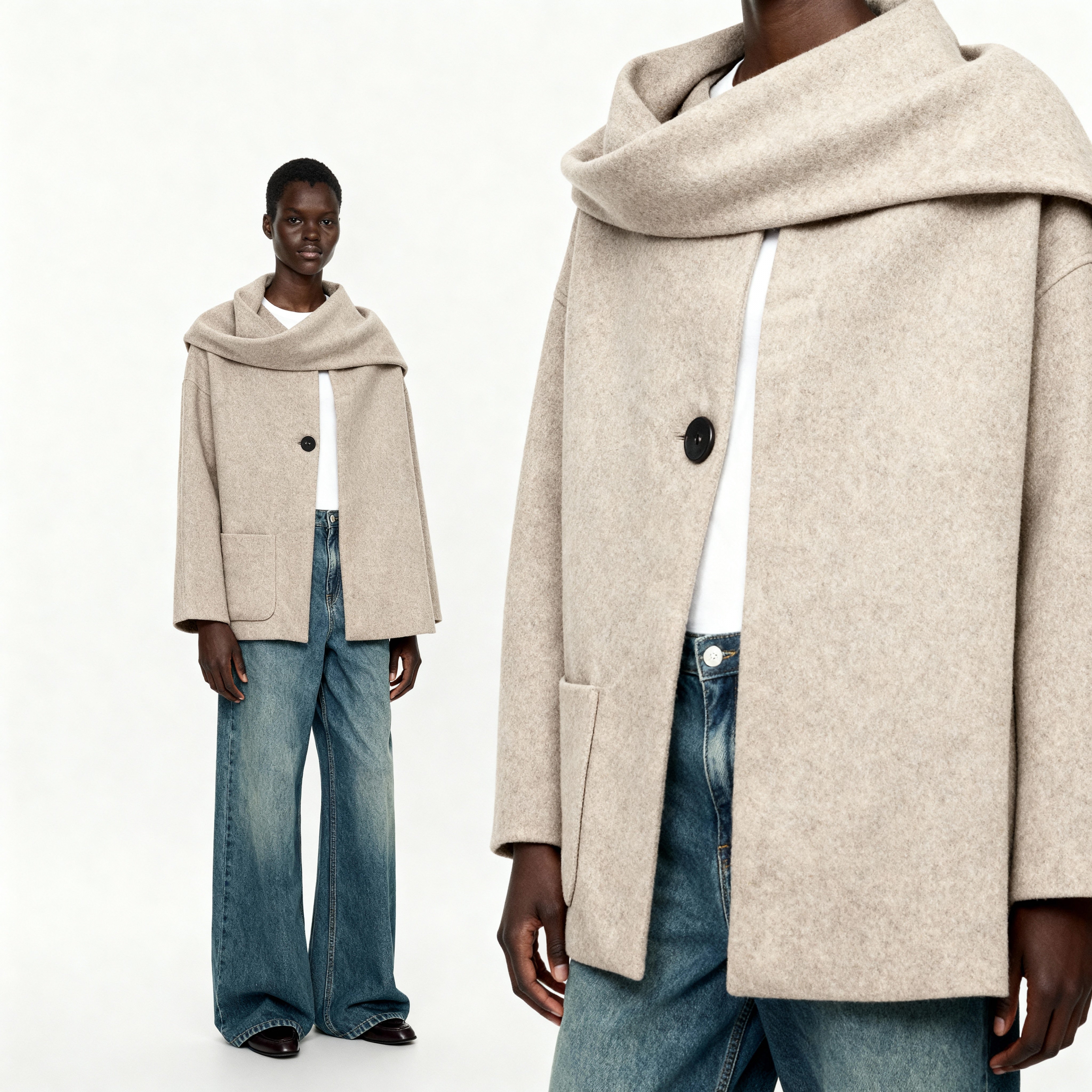 Wollen sjaalkraagjas