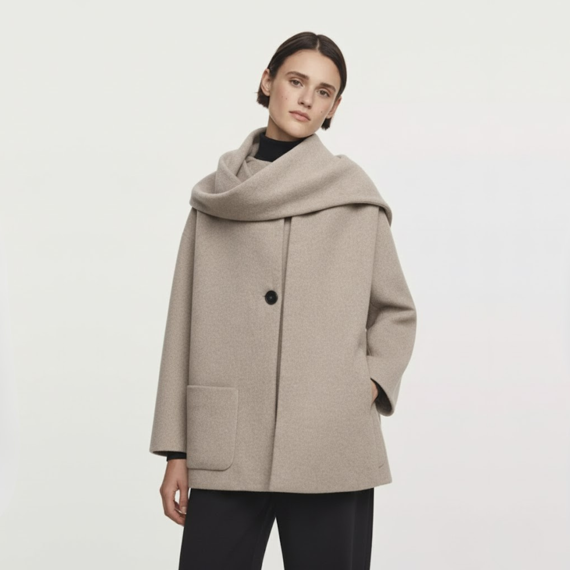 Wool Scarf Collar Coat