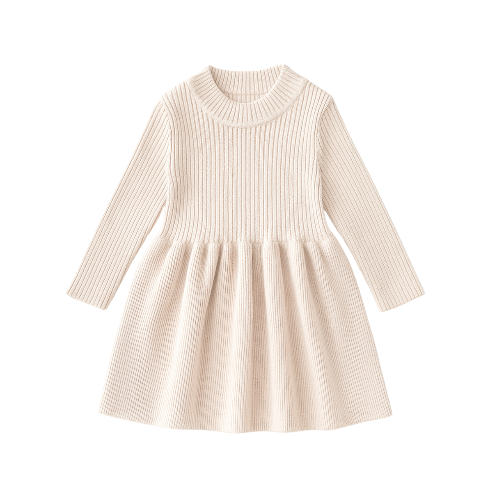 Cream Ribbed Sweater Dress