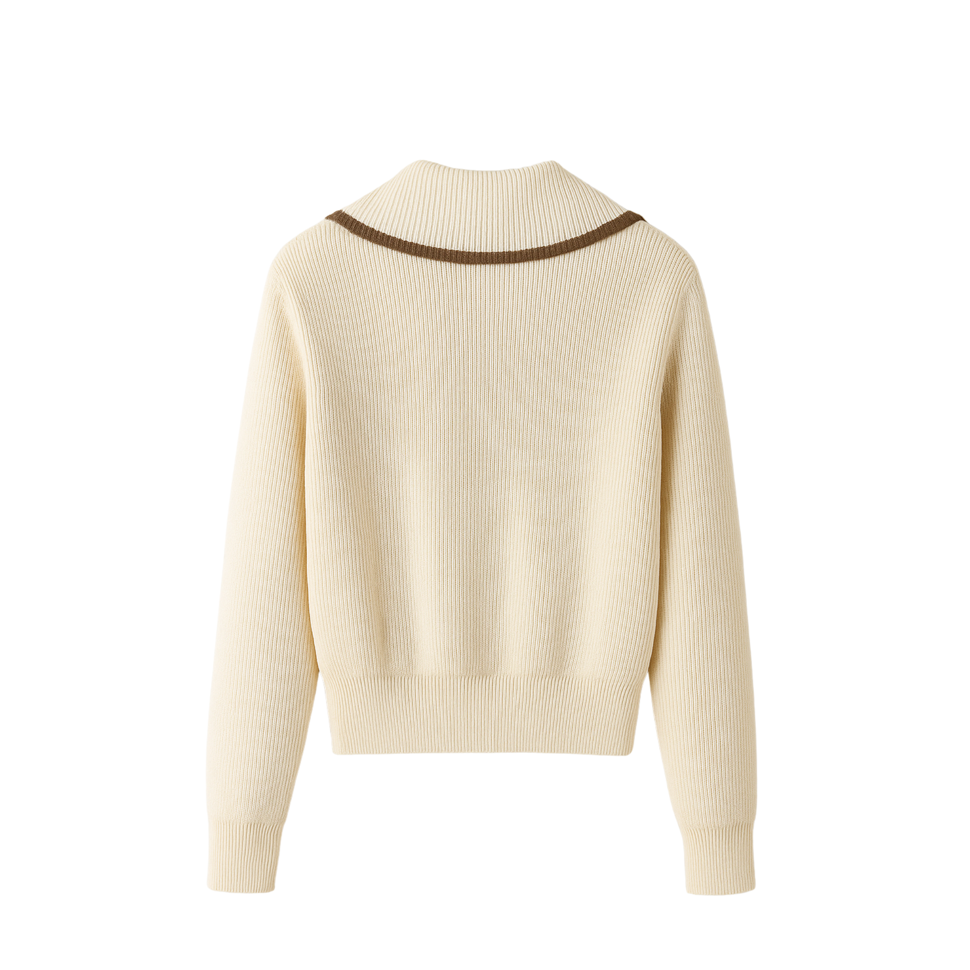 Cream Zip Collar Knit Cardigan